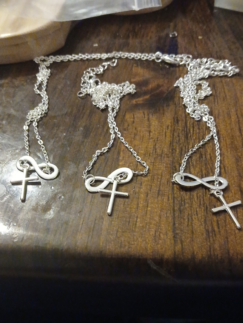 Silver Infinity Cross Pendant Necklace - Women Jewelry Set Of 3